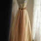 Retro light yellow strapless fitted A-line long ball gown R6781
