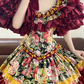 Red Retro Floral-Patterned Waist-Cinched Fitted Tiered-Hem Ball Gown, Bridal Gown R7335