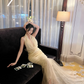 Apricot Halter Neck Waist-Cinched Fitted Floor-Length Elegant Prom Dress R7101