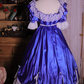 Blue square-neck floor-length ball gown with a cinched waist and slim fit; bridal gown R7294