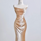 Rose gold strapless, fitted, bodycon, sexy long ball gown R8207