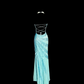 Light blue strapless beaded fitted long ball gown R6662