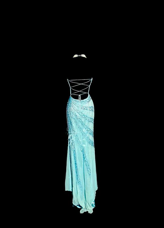 Light blue strapless beaded fitted long ball gown R6662