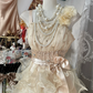 Apricot-colored halter-neck tiered maxi dress, ball gown R6302