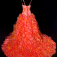 Orange halter-neck fitted long elegant ball gown R8685