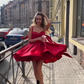 Red suspender waist puffy princess skirt homecoming dress R5591