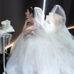 White strapless lace waist slim fit puffy skirt tulle bridal dress R6043