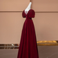 Red puff-sleeved V-neck fitted long ball gown/bridal dress R8497