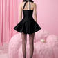 Black halter neck tube top slim waist sexy A-line long skirt homecoming dress R4440
