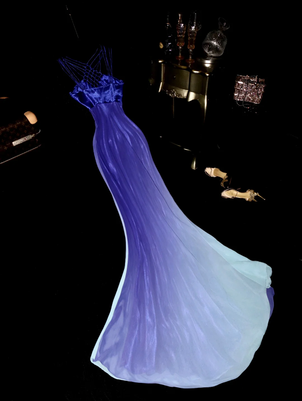 Gradient purple halter-neck high-waisted fairy-like long ball gown R6941