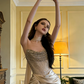 Light champagne-colored strapless fitted long ball gown, bridal dress R8594