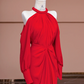 Red halter-neck, fitted waist, backless, sexy long ball gown/bridal dress R8382