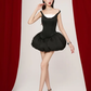 Black suspenders waist slim fit high-end flower bud satin skirt short skirt homecoming dress R4482