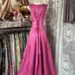 Pink sleeveless fitted A-line long dress, ball gown R6342