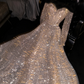 Gold sequined off-shoulder fitted long ball gown/bridal dress R8719