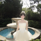 White suspender satin waist slim elegant tulle skirt homecoming dress R5089