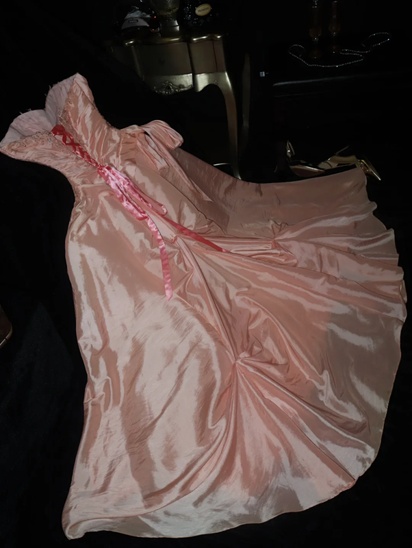 Light pink strapless fitted long ball gown R7021