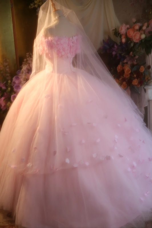 Light pink off-the-shoulder fitted waist ball gown/bridal dress R7274