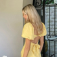 Yellow puff sleeves, slim waist, A-line short skirt, homecoming dress R5471