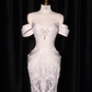 White off-the-shoulder fitted waist bodycon long ball gown/bridal dress R8928