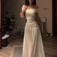 White off-the-shoulder fitted waist slimming hip-hugging sexy long ball gown R8091