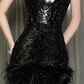 Black tube top sequined waist slim hip sexy short skirt homecoming dress R4642