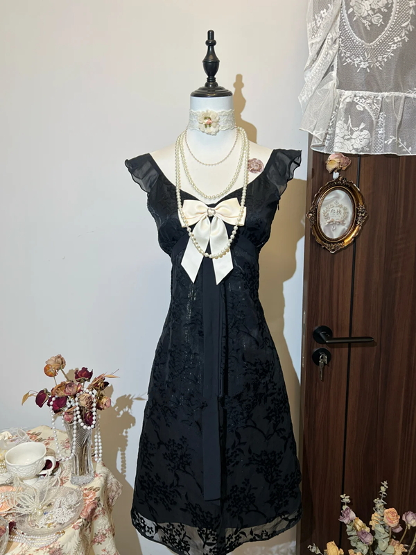 Black lace suspenders cute waist slim sexy short skirt homecoming dress R4280