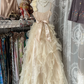 Apricot-colored halter-neck tiered maxi dress, ball gown R6302