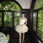 White suspender satin waist slim elegant tulle skirt homecoming dress R5089