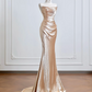 Rose gold strapless, fitted, bodycon, sexy long ball gown R8207