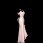 Light pink halter-neck fitted bodycon sexy ball gown R8111