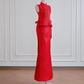 Red sleeveless fitted waist top and sexy bodycon skirt set for a ballroom gown R8176