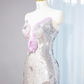 Silver strapless fitted waist bodycon long ball gown R9018