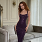 Purple halter-neck fitted bodycon long ball gown R9048