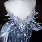 Light blue tube-top sequined diamond-studded waist slim-fitting hip-hugging maxi skirt, prom dress R5631