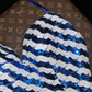 Blue and white striped sequined halter neck sexy short ball gown R6981