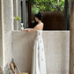 White-based pink floral print spaghetti strap waist-cinched slim-fit long elegant prom dress R7956
