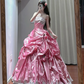 Pink strapless fitted waist slim-fitting ball gown/bridal dress R8625