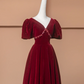 Red puff-sleeved V-neck fitted long ball gown/bridal dress R8497