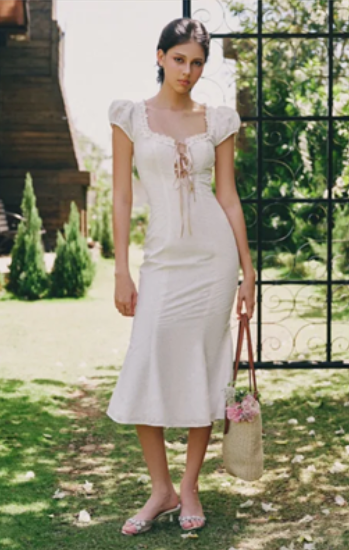 White square neck slim waist sexy fishtail skirt homecoming dress R4562