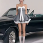 Gray tube top slim waist A-line cute princess skirt homecoming dress R4765