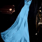 Blue halter-neck satin fitted long ball gown R6860