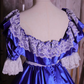 Blue square-neck floor-length ball gown with a cinched waist and slim fit; bridal gown R7294