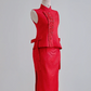 Red sleeveless fitted waist top and sexy bodycon skirt set for a ballroom gown R8176