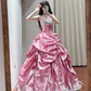 Pink strapless fitted waist slim-fitting ball gown/bridal dress R8625