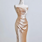 Rose gold strapless, fitted, bodycon, sexy long ball gown R8207