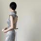 Gray sleeveless Chinese‑collar waist‑cinched slim‑fit bodycon elegant slit prom gown R8007