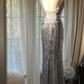 Silver halter neck, fitted waist, bodycon, sexy, high-end long ball gown R7737