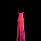Pink halter-neck satin fitted long ball gown R6622