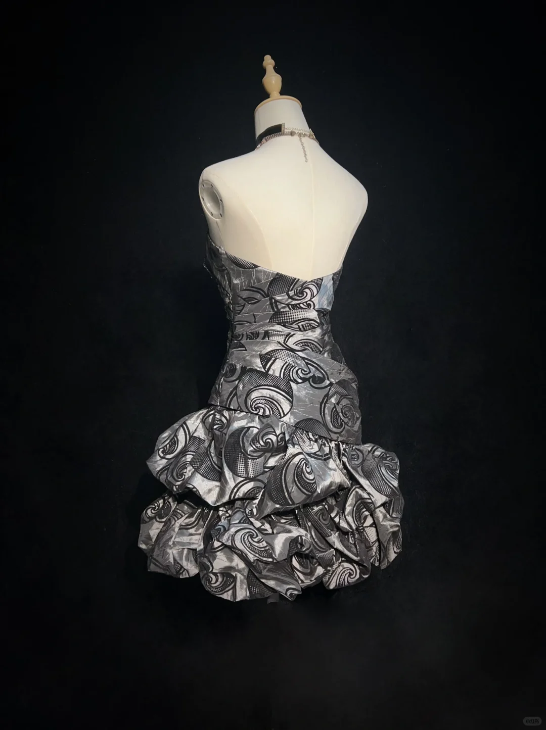 Gray design pattern tube top waist slim fit flower bud skirt short skirt homecoming dress R4970